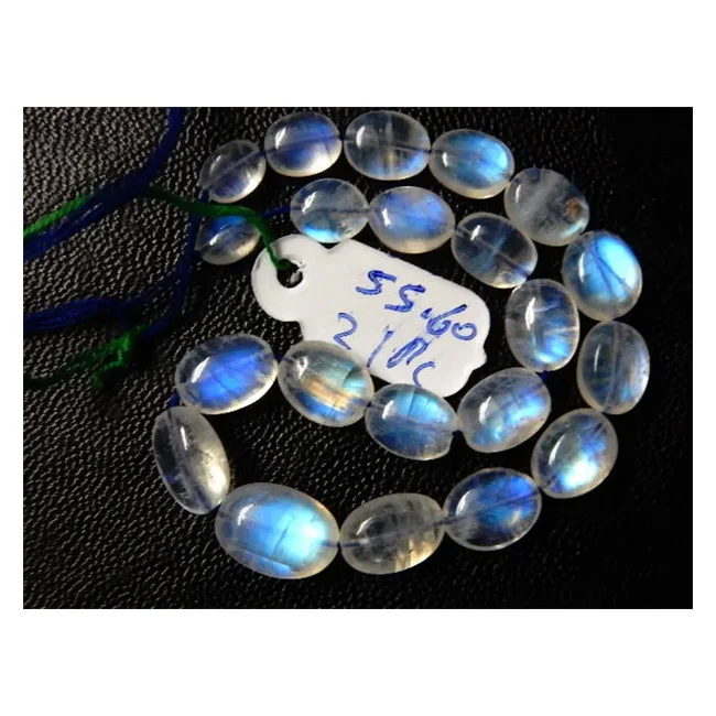 Премиум натуральный Радужный Лунный Камень бисер синий огонь гладкая овальная форма с синей вспышкой для изготовления ювелирных изделий