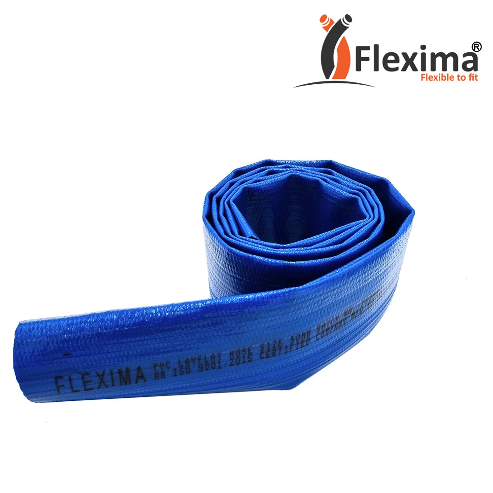 Гибкий синий плоский шланг для полива из ПВХ длиной 100 метров