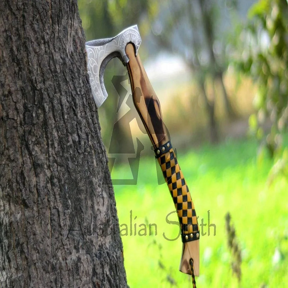 Топор викингов из углеродистой стали ручной работы на заказ топор с медью для выживания природе деревянной ручкой