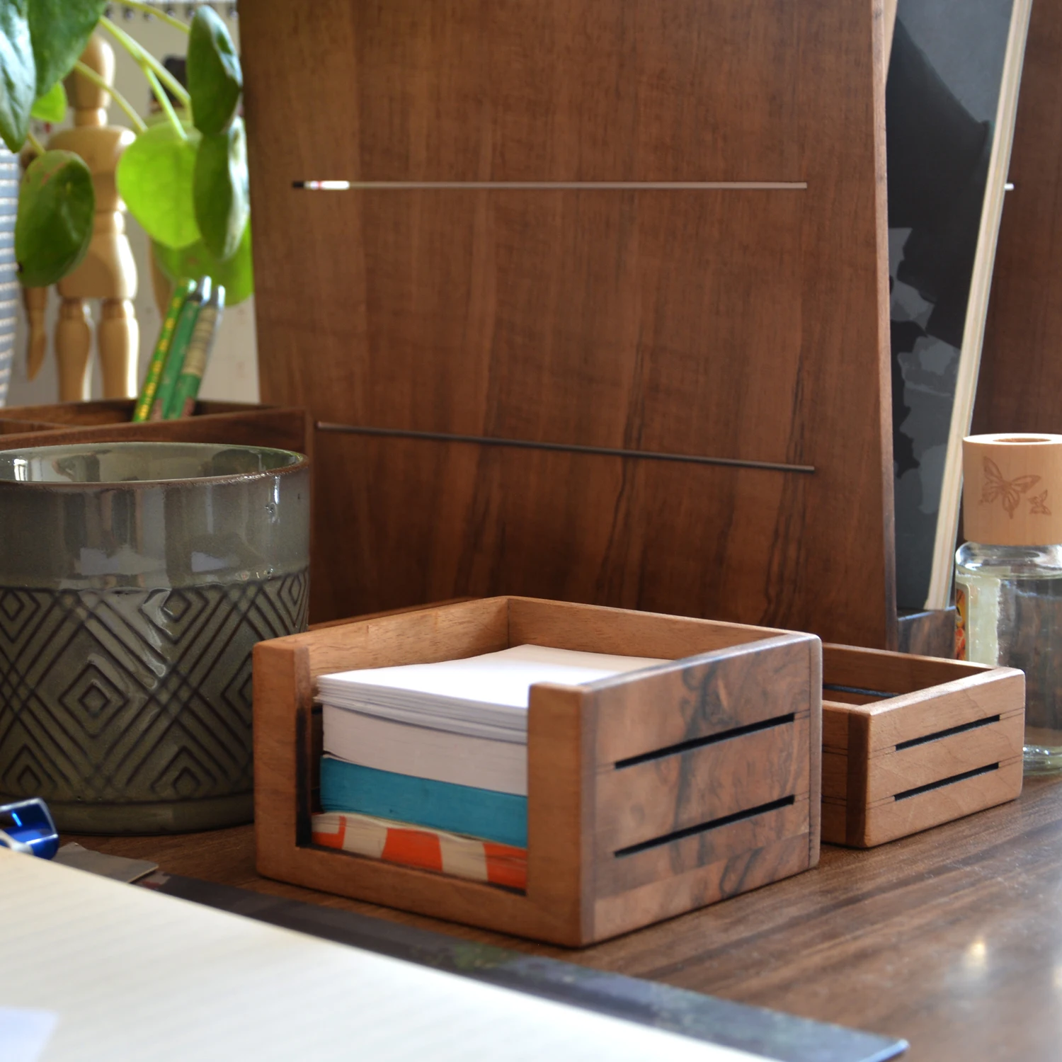 Craft Paper Cube Holder   I  3Line Note Paper Box - WOODSAKA   I   Note Paper Holder  I    Desk Accessories