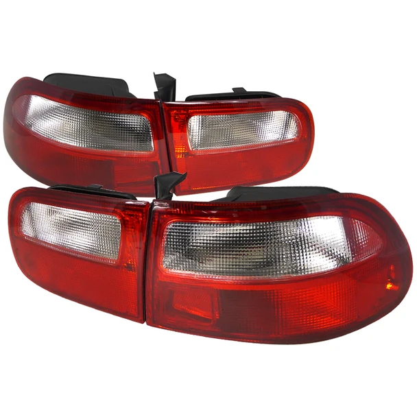 1992-1995 FOR Honda Civic 3DR Hatchback Tail Lights (Chrome Housing/Red Clear Lens)