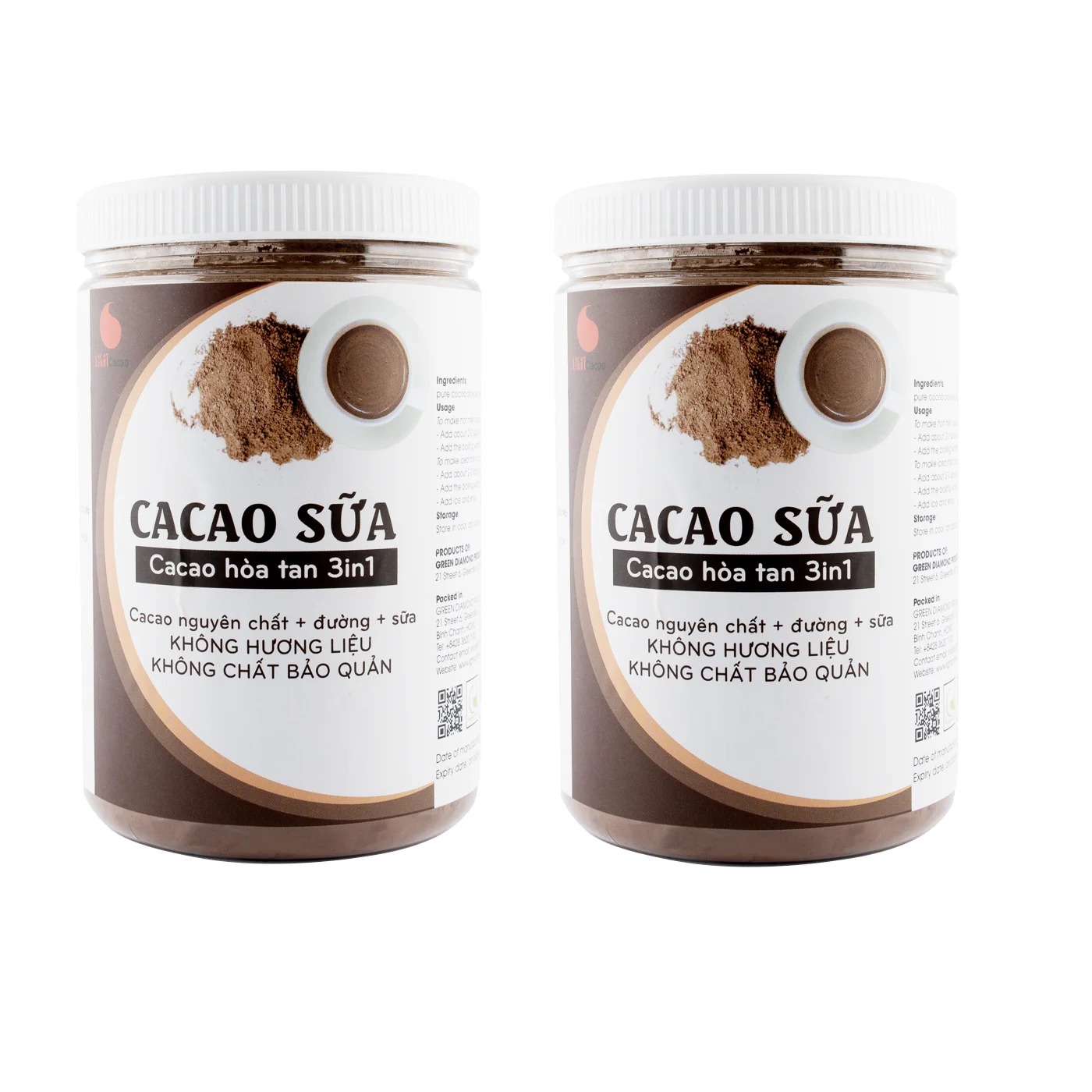 550g Jar CACAO 3IN1 100% Raw Natural Cocoa Crushed Powder Plastic Jar Packaging From Vietnamese Brand