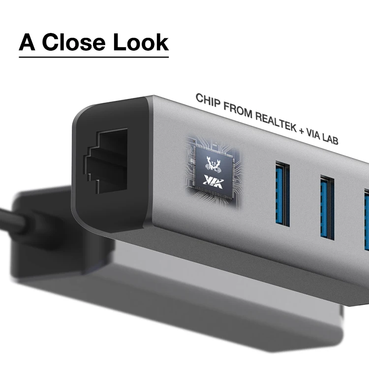 4 in 1 Multi Purpose USB Type-C to 4 Ports Hub 3 USB-A Ports 1 Gigabyte Ethernet Port Adapter for Chromebook/Matebook