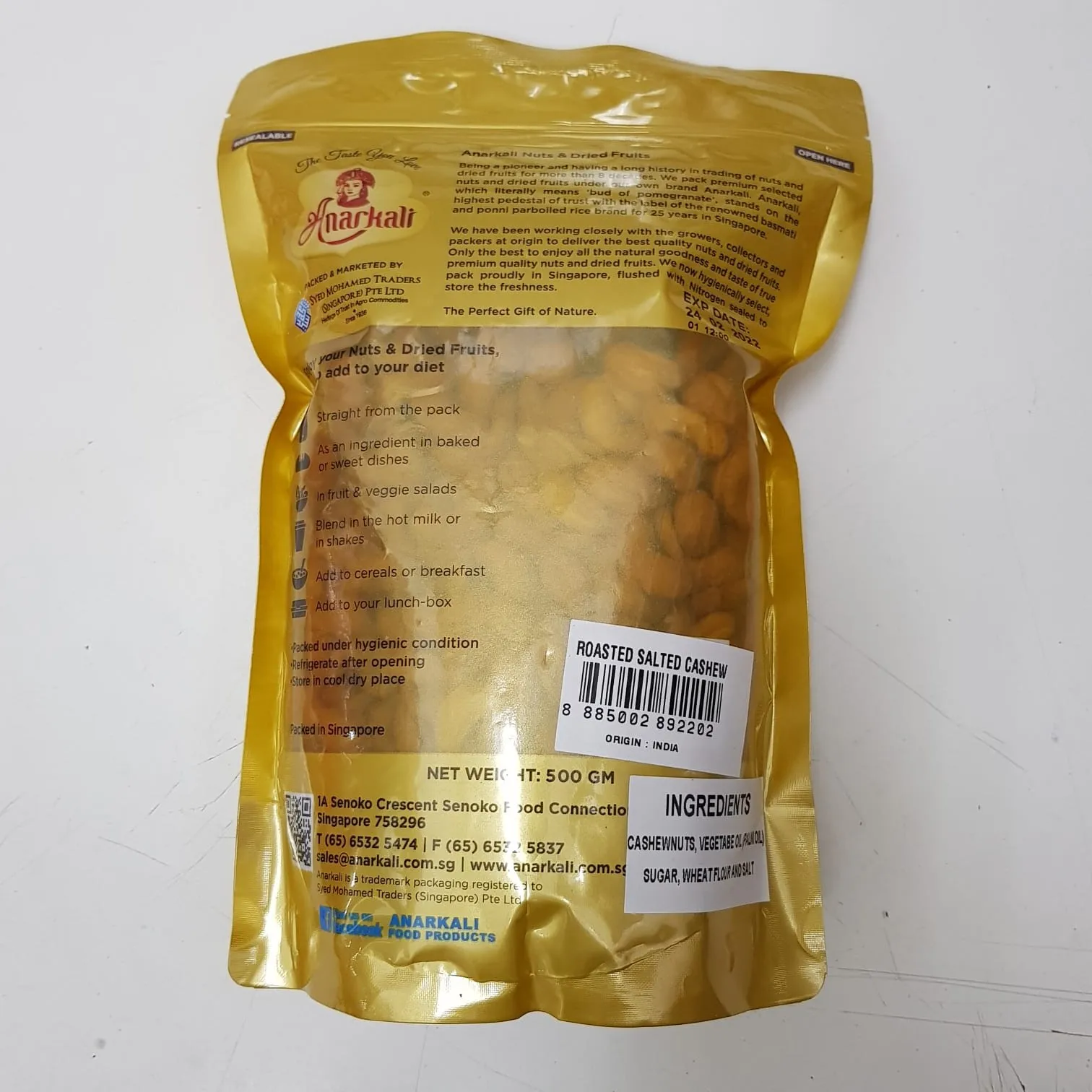 
Top Selling Anarkali Brand Salty 500g Roasted Cashew Nuts Cashew Kernel 
