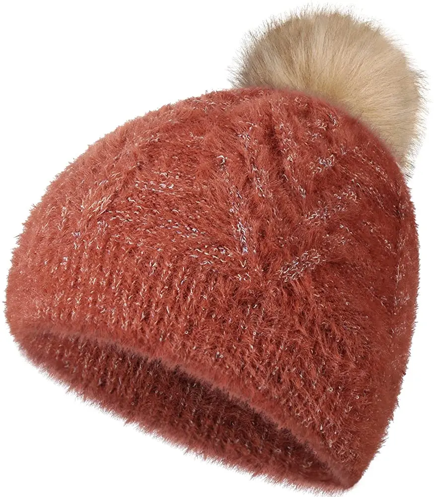 Fashion Fabbit Fur Soft Warm Fluffy Winter Hat for Women Angora Knitted Hat Skullies Beanies Female Bonnet-Cap