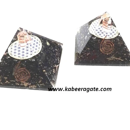 Wholesale Orgone Pyramid : Black Tourmaline Orgone Pyramid with Flower of Life