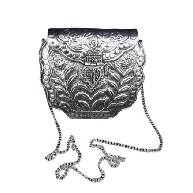 Brass Handle Silver Plated Hand Made Metal Clutch Bag