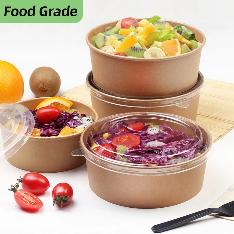 1300ml disposable food package  kraft paper salad bowl china salad bowl paper disposal kraft paper for sale takeaway food truck