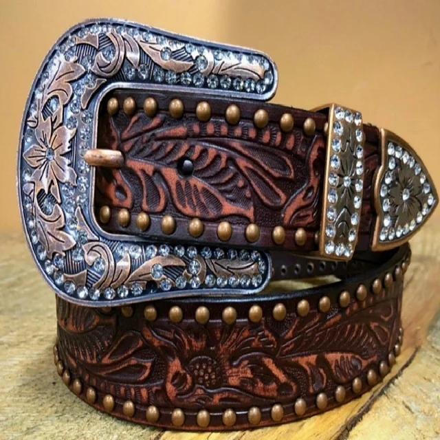 
Ковбойский стиль, полностью зернистый кожаный ремень с кристаллами, Лидер продаж, кожаный ремень оптом по низкой цене 