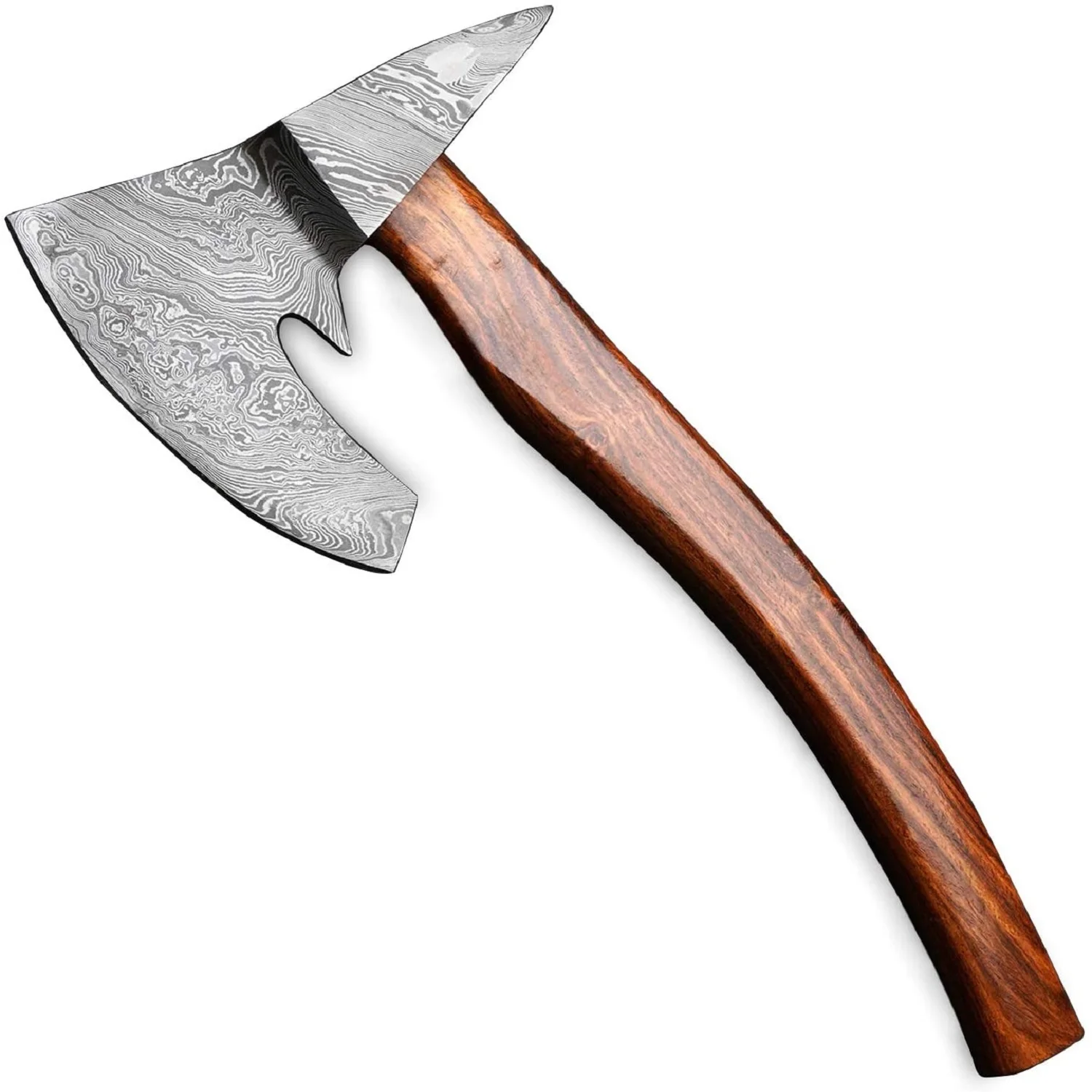 Топор Ручной работы из дамасской стали в стиле викингов, уличный нож из углеродистой стали с кожаным футляром