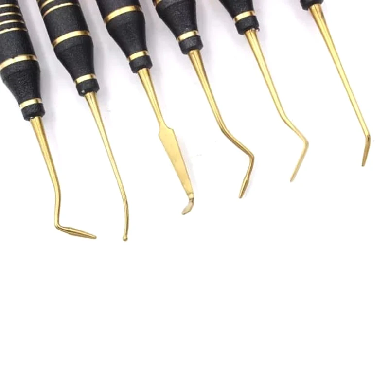 Низкая цена стоматологические композитные инструменты для наполнения ручные нержавеющая сталь черный титан и позолота