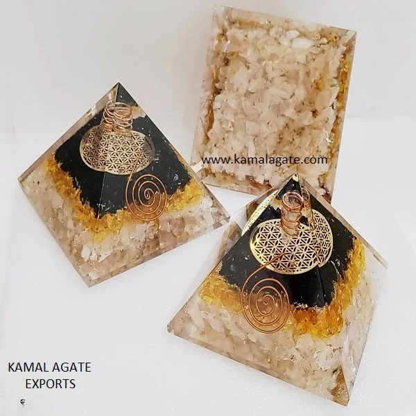 Оптовая продажа агат натуральный драгоценный камень черный турмалин с цитрином и кристаллом пирамида оргона медным металлом для продажи