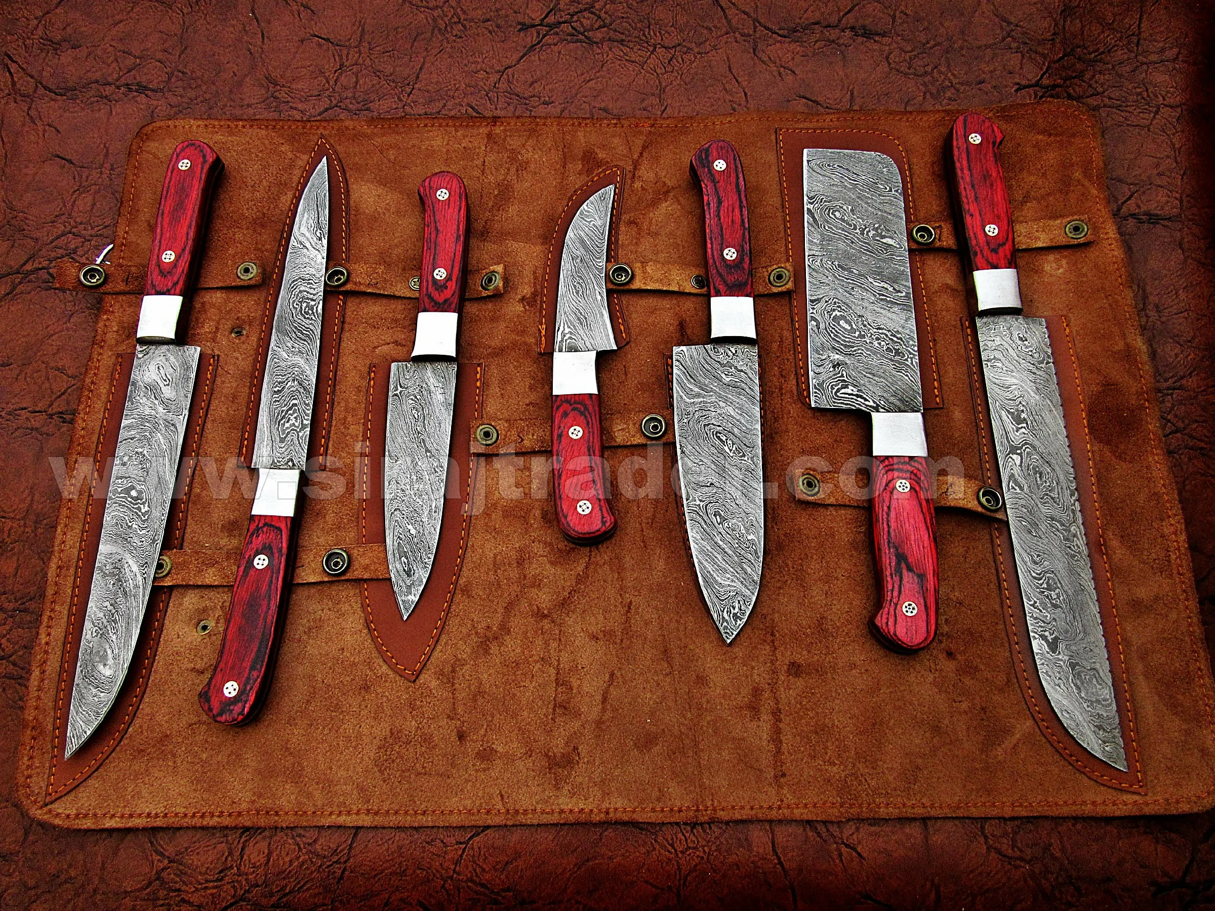 
Fixed blade Damascus steel Chef knife set Beautiful Colour wood 