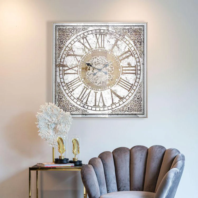 Scenic Luxurious customized square shape decorative handmade hanging wall clock for home office and hotel decoration