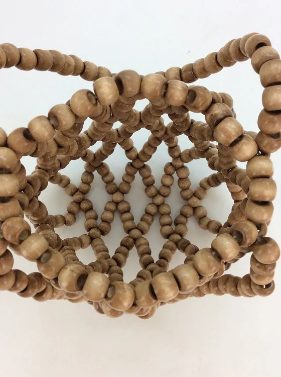 
Fashion Women Bag Dark Brown Wooden beads Handheld bag 