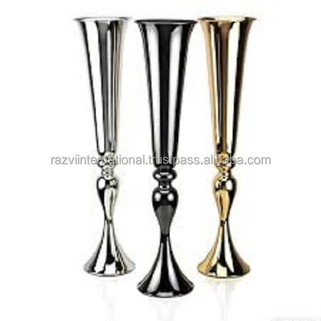 Gold black metal trumpet flower vase decor stand for wedding table centerpieces