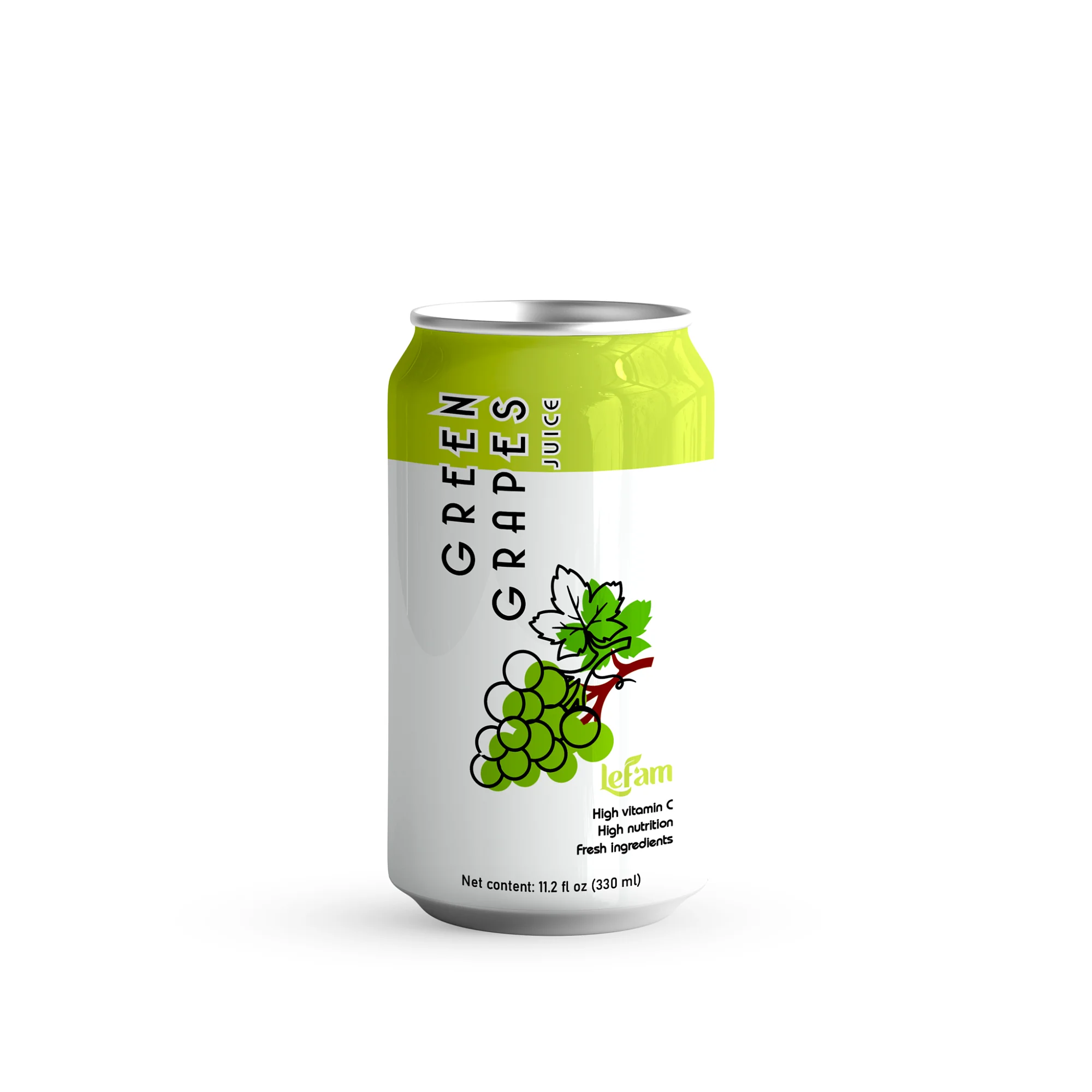 Fresh Fruity Green Grape Juice with pulp 330ml Can Natura New Design Custom Lefam Beverages Vietnam