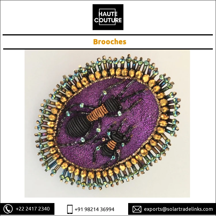 Manufacturer & Exporter of Handmade Metallic Bullion Thread Embroidered Miyuki Beads Made Ants Brooch