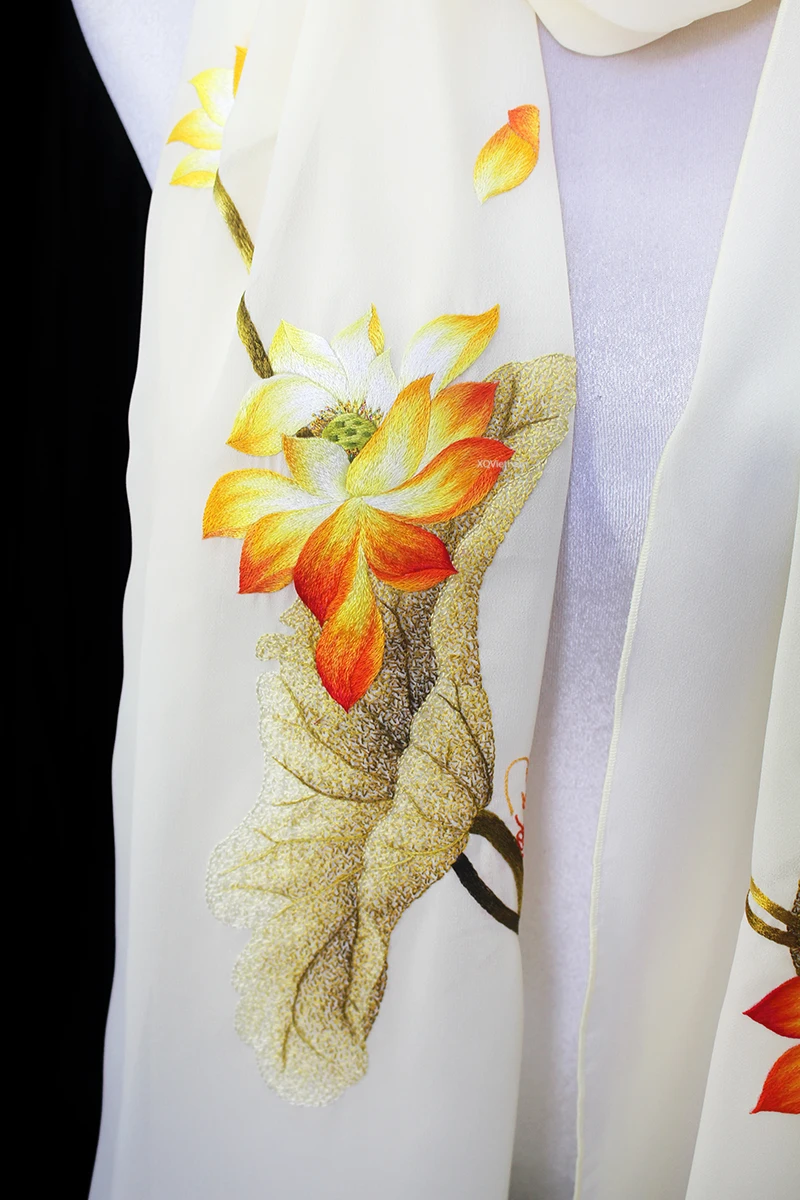 Оптовая продажа, Прямая поставка, аксессуары для ручной вышивки, прозрачный тканевый шарф с лотосом