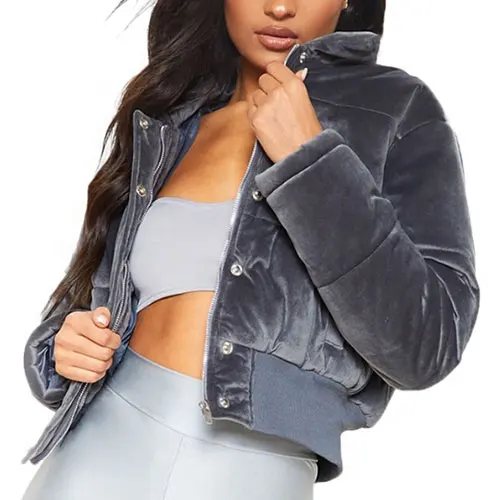 Высокое качество конкурентоспособная цена новый дизайн пользовательский ветрозащитный Стильный укороченный Женский бархатный пуховик