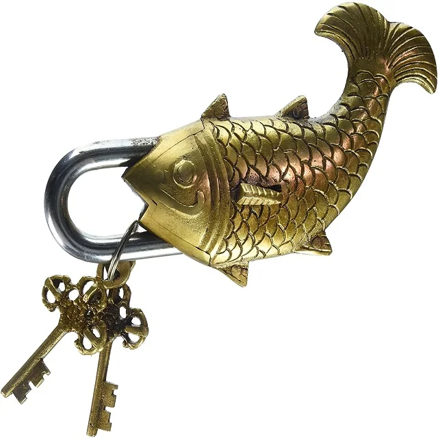 Royal Antique Style Fish Type Padlock - Lock with Key - Brass Made