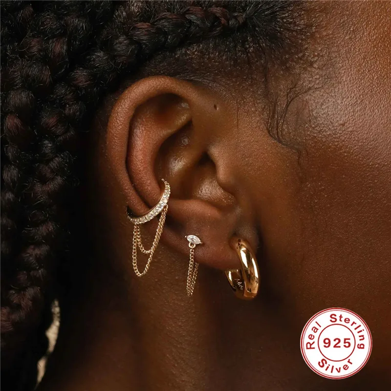 CANNER New Design Simple 925 Sterling Silver Ear Cuff Wholesale Geometric Chain Tassel Ear Cuff Earrings