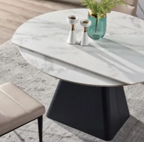 Adjustable Luxury Contemporary Black Circular Extendable Sintered Stone Top Modern Dining Table Set for Apartment