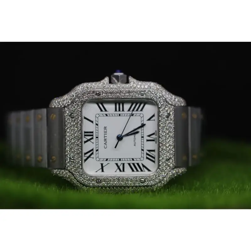 Наручные часы с бриллиантами белого/черного/серого цвета мужские из нержавеющей стали по производственной цене мужское кольцо