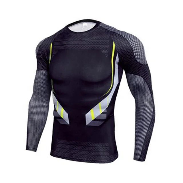 Men Long Sleeve Compression Rash Guard Shirt for MMA, BJJ, Wrestling Grappling Jiu Jitsu Training Gear Fight Wear