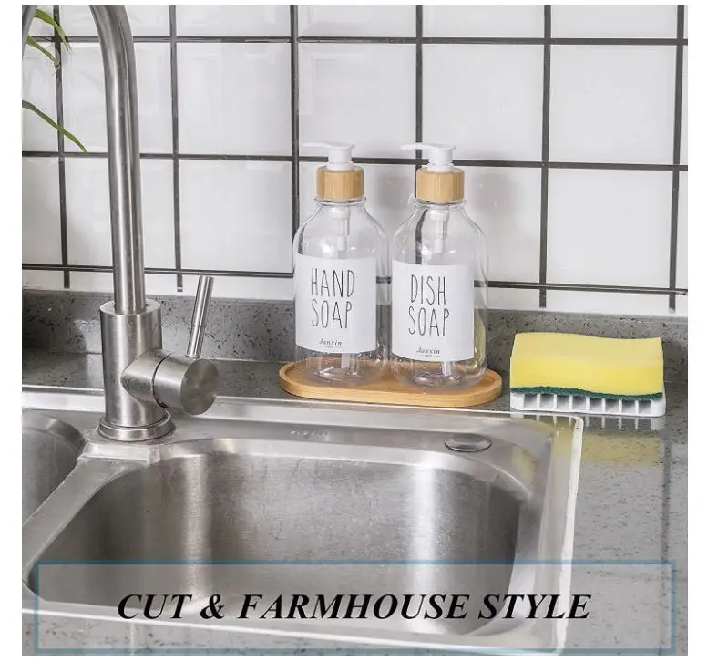 Прозрачная бутылка хорошего качества для кухни и ванной комнаты с бамбуковым насосом подносом мыла рук шампуня диспенсер