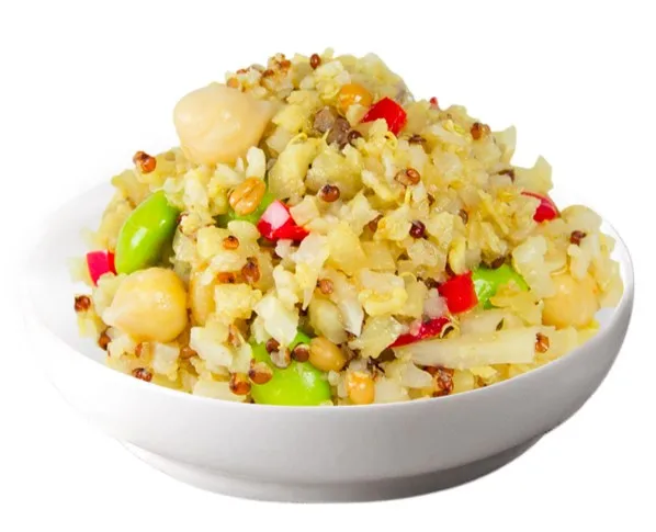 Vegetarian high fiber Cauliflower rice chickpeas Frozen cauliflower rice with red quinoa