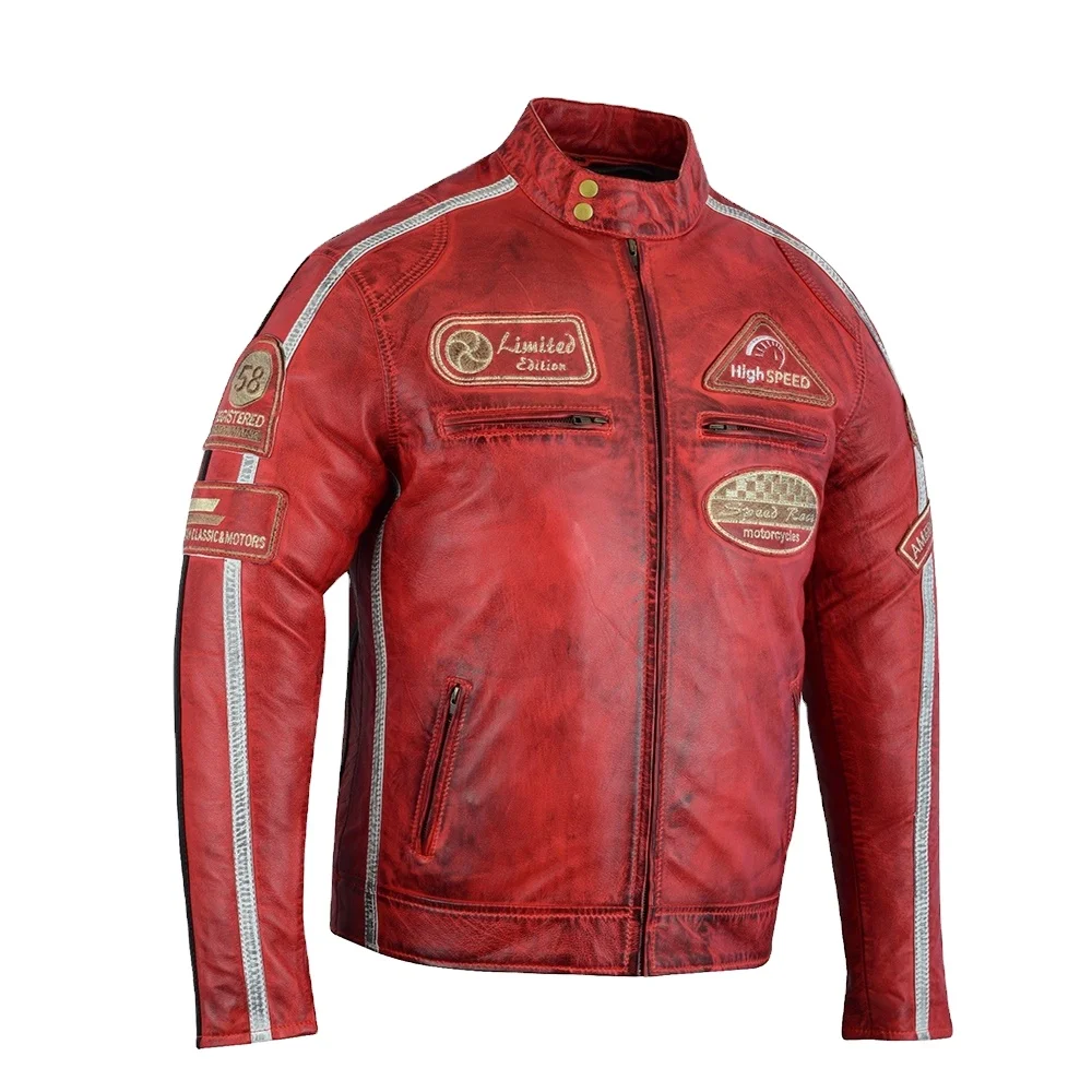 Custom Made Men Red Leather Jackets Motorcycle Biking Cafe Racer Vintage Motorcycle Biker