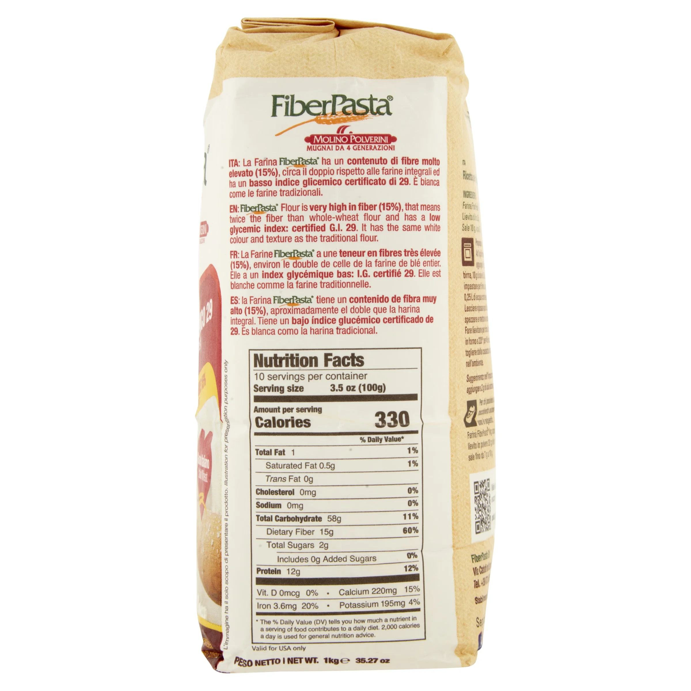 HIGH FIBER WHEAT FLOUR WITH LOW GLYCEMIC INDEX AND FREE FROM PRESERVATIVES - PREMIUM QUALITY AND MADE IN ITALY