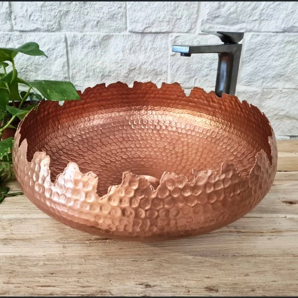 Round Copper Sink Sunset Non Gloss Hammered Kitchen Wash Basin Wash And Utensils Washer Sink Outer Mosaic Designer Sink Modern
