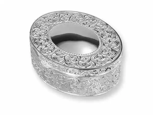 Vintage Engraved Brass Silver Plated Jewellery Box