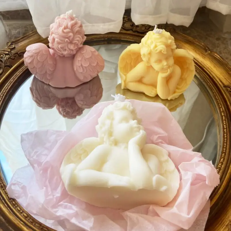 
3D Baby Angel with Wings Candle Mold 9.3x8x5.8cm For Plaster Statue Decorating Soap Polymer Clay, Cement, Concrete Tool 