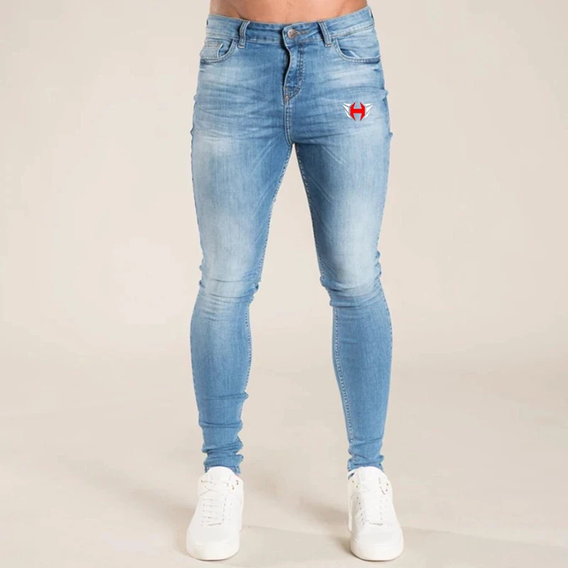 
High Quality Denim Men trousers Men Jeans Ripped Skinny Custom Embroidery Badge Jeans Straight Slim Denim Trousers Pant 