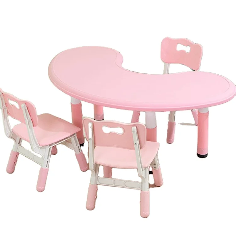 Material Baby Learning Writing Eco-friendly Desk, Kindergarten Plastic Home Eating Kids Table Chairs Set/