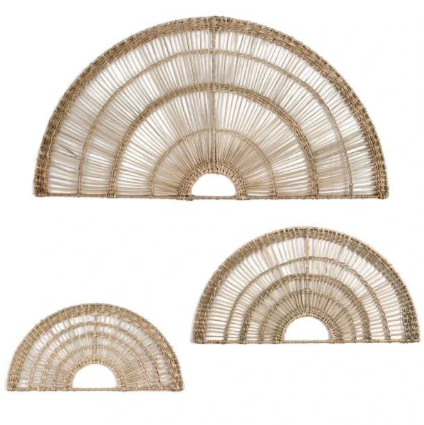 Set of 3 Natural Seagrass Woven Fan Wall Decor with Metal Frame from Vietnam Supplier