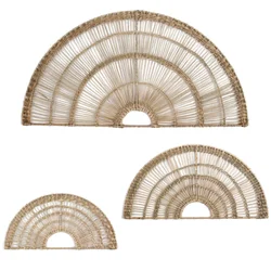 Set of 3 Natural Seagrass Woven Fan Wall Decor with Metal Frame from Vietnam Supplier