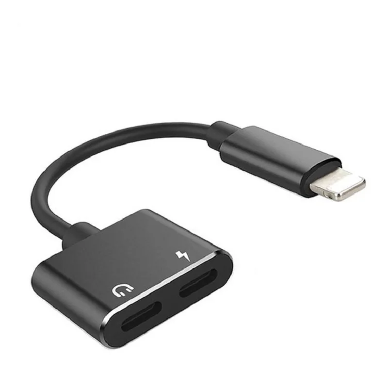 Double Lightn Earphone Headphone Audio AUX 2 in 1 Dual Adapter Lighting Converter Charger Splitter for iPhone iPad Apple Black