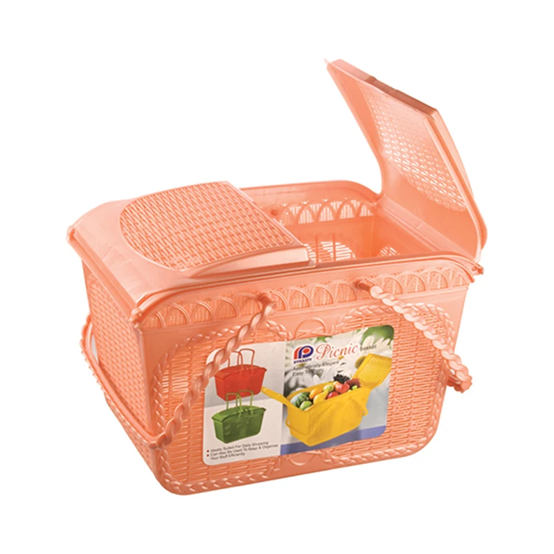 Wholesale Square Wicker Picnic Basket Shopping Basket with Lid And Custom Liner For Outdoor Camping Picnic
