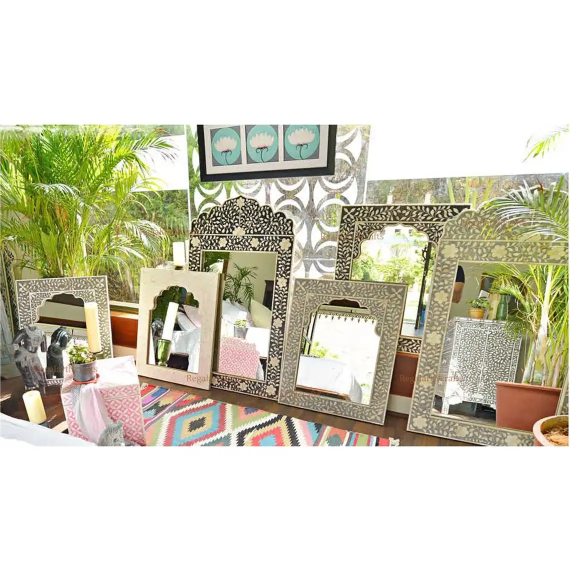 High Quality Design Decorative Wall Mirror Diamond Mirror Green Silver White Rocky Glass Package Paint Quick
