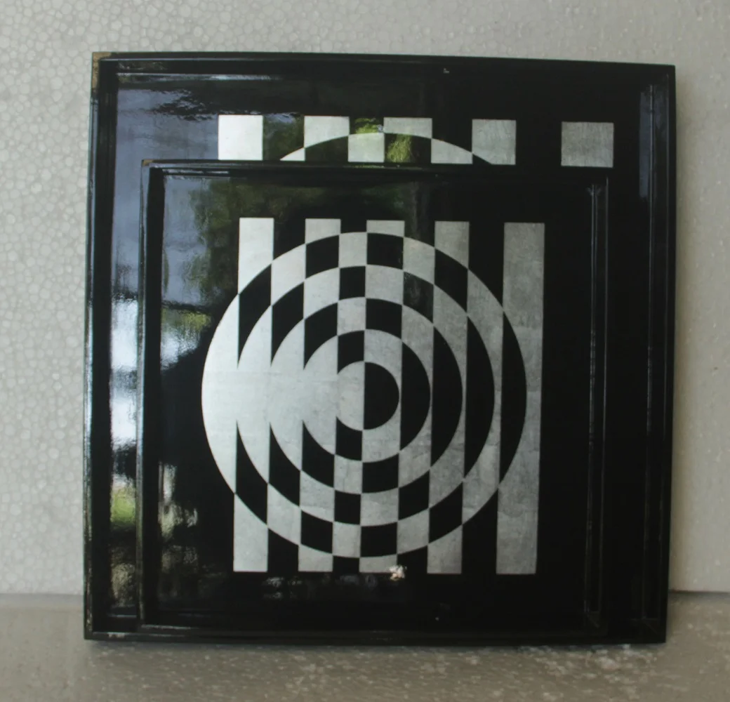 Handicraft Nautical Europe Set of 2 Square Lacquer Trays with Handles in Black & Silver Finishing