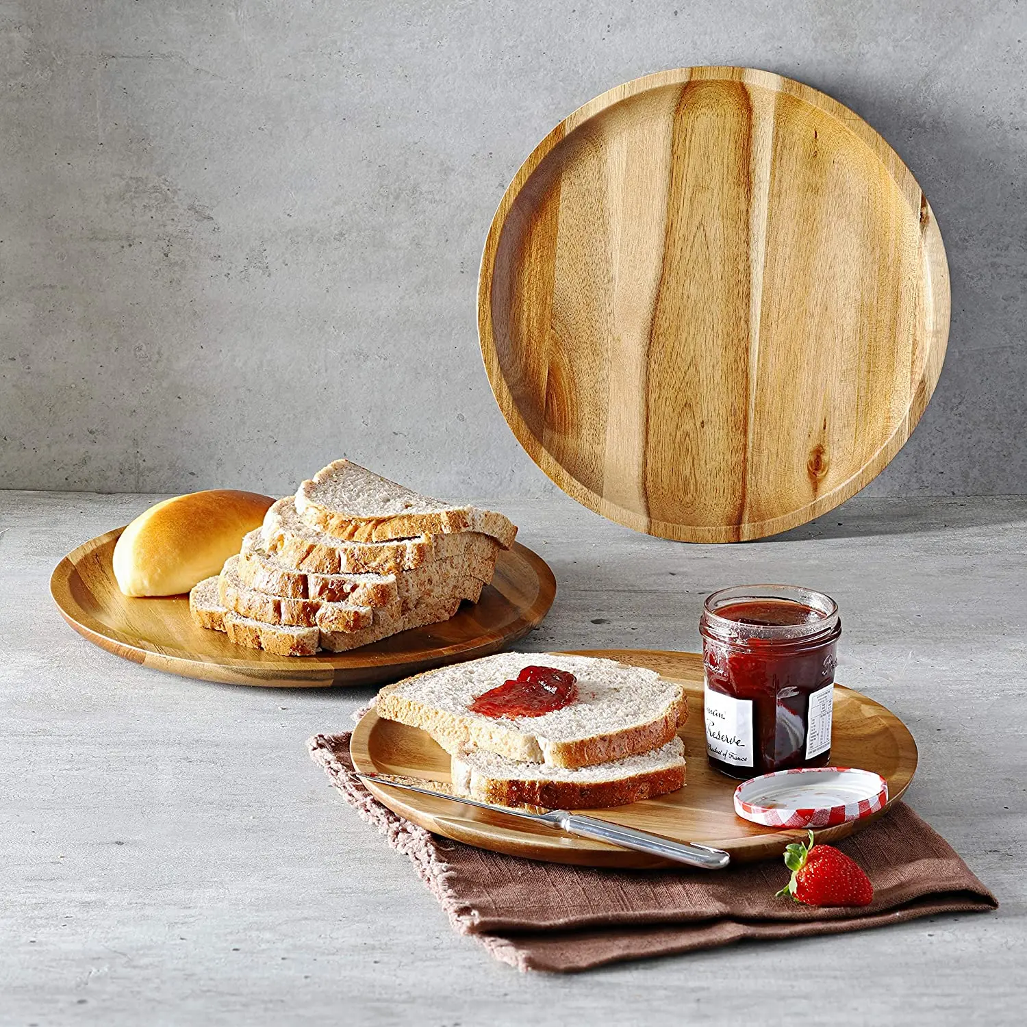 Acacia Wood Dinner Plates, 11 Inch Round Wood Plates