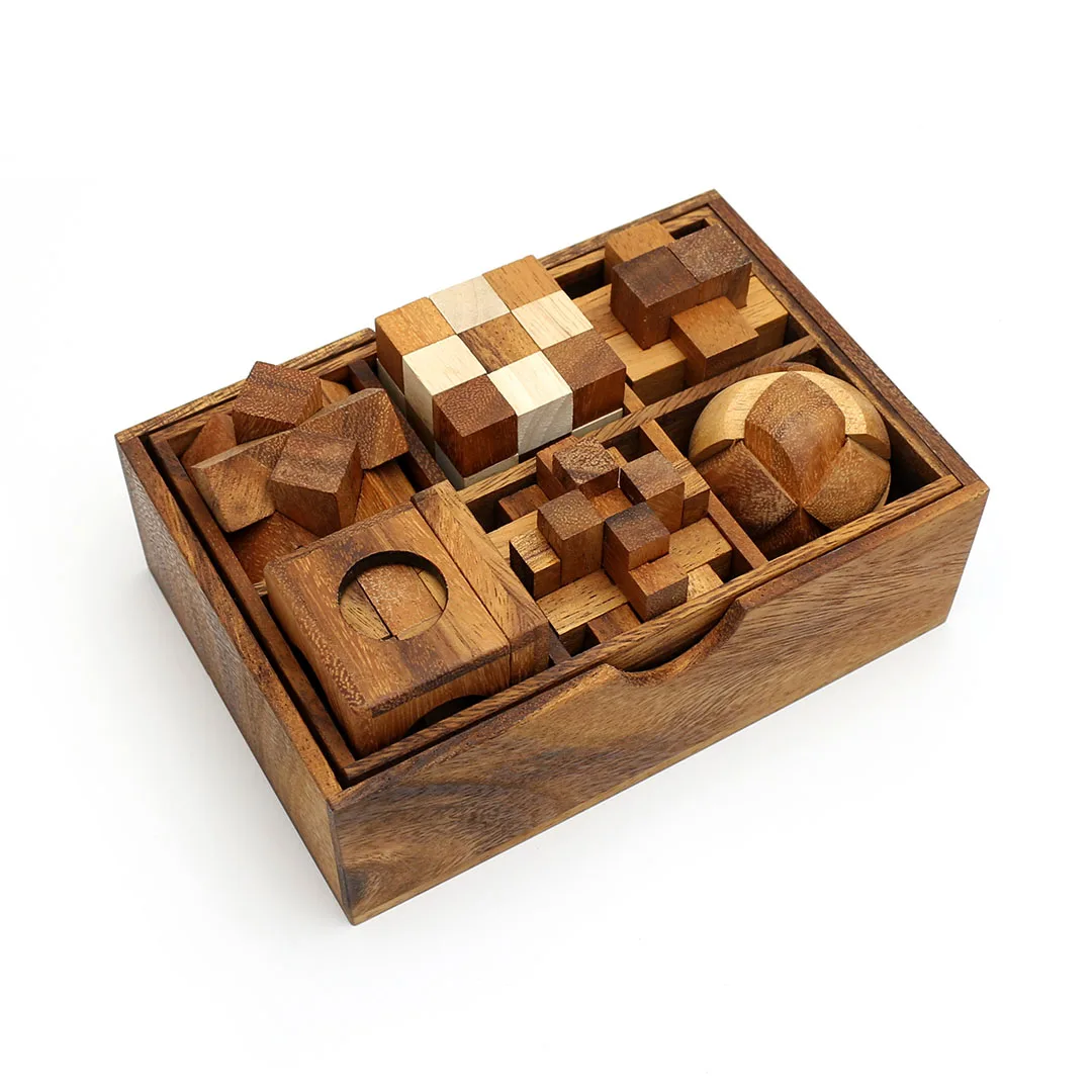 6 Games in a Wooden Box Set 3 Unique Popular Puzzles for Adults Brain Games and Educational Games for Kids