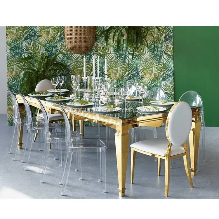 Cheap modern luxury royal large round dining room furniture stainless steel dining table and chairs set design