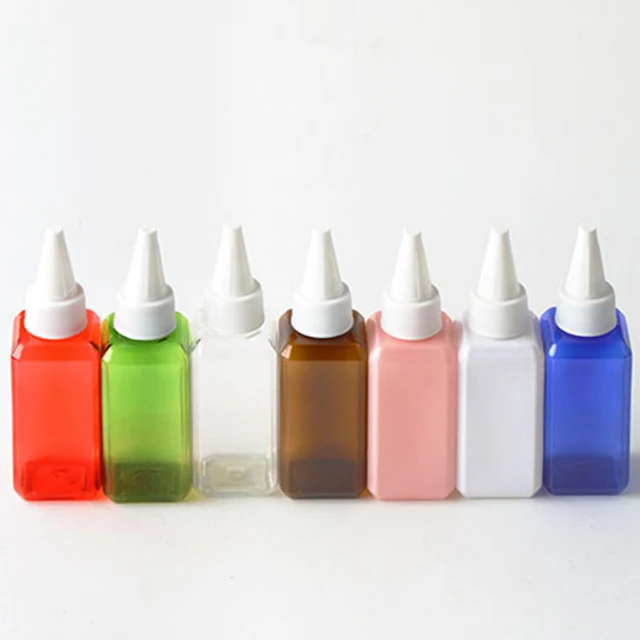 Hengjian 50ml white blue green pink amber red hair care packaging squeeze oil shampoo plastic bottle with twist cap