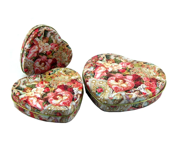 
heart shape set of tin metal can box food grade for tea coffee chocolate cake candy toys stationery customer design 