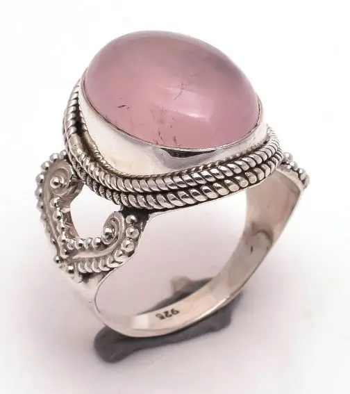 Trendy Modern Natural Rose Quartz 925 Sterling Silver Gemstone Handmade Silver Ring jewelry Wholesale Factory Price